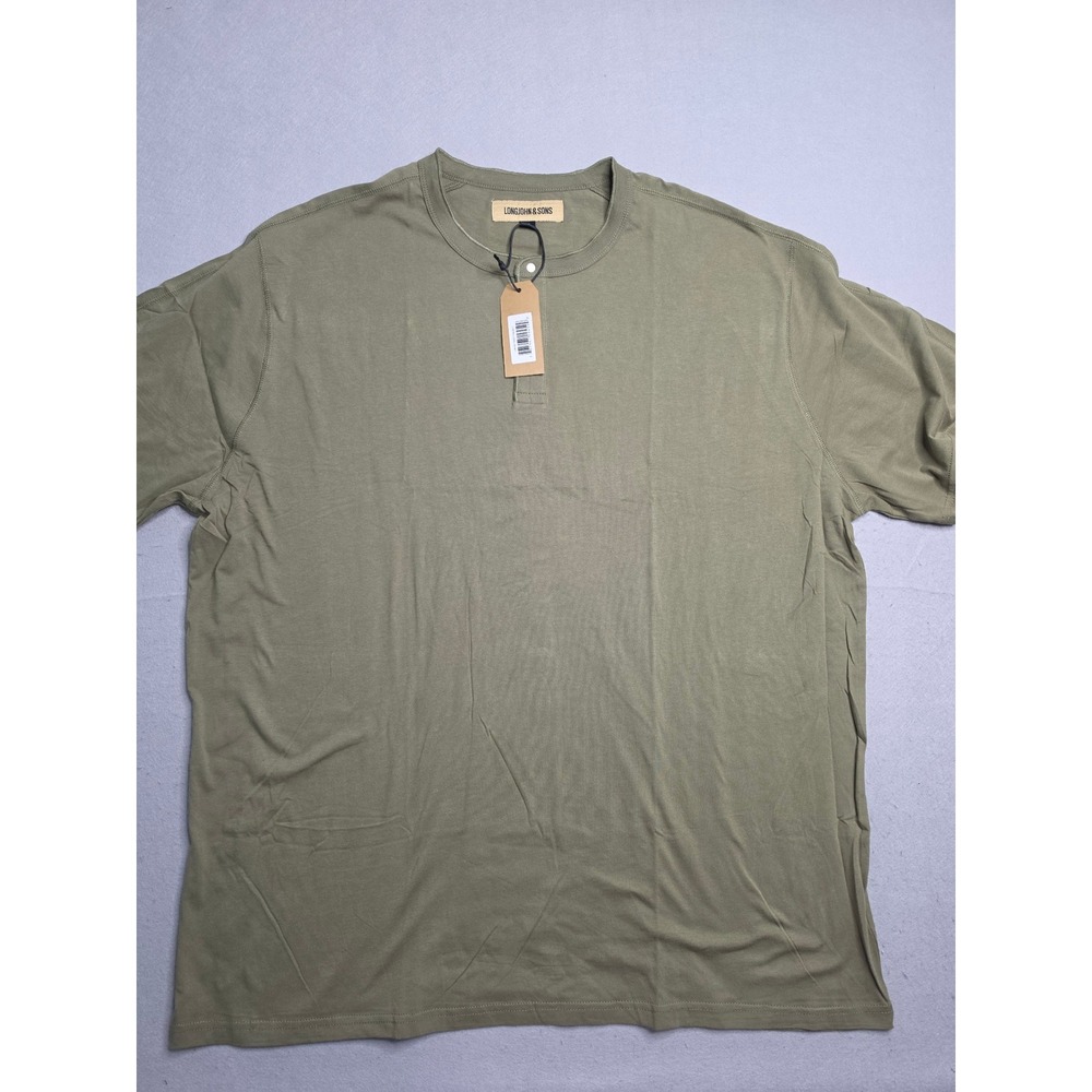 LongJohn & Sons Shirt Men's 2XL Tall Olive Green Henley Neck Short Sleeve NWT